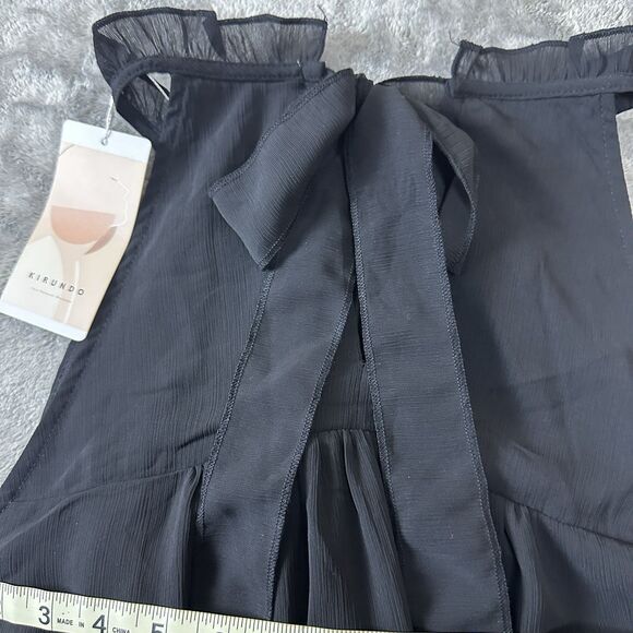 Kirundo Black Sleeveless Tiered Mini Dress High Neck Bow Back Womens Size M - Picture 8 of 9